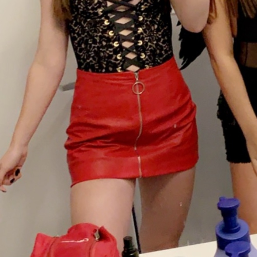 Red leather skirt